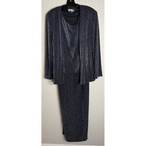 Vintage Ursula of Switzerland Womens Black Metallic Long Maxi Dress Jacket Party